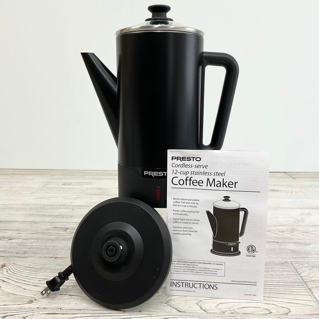 New In Box Presto Cordless-serve Stainless Steel Coffee Maker 12-cup