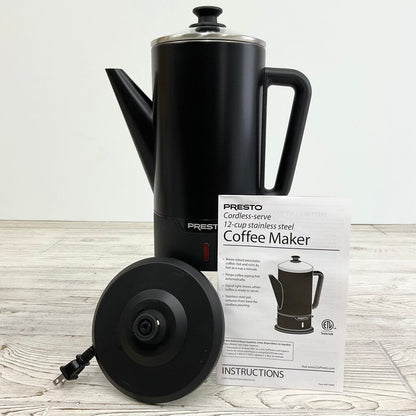 New In Box Presto Cordless-serve Stainless Steel Coffee Maker 12-cup