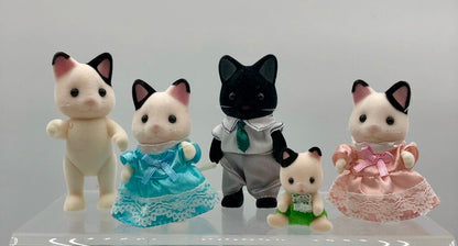 5pc Calico Critters Sylvanian Tuxedo Cat Family /b