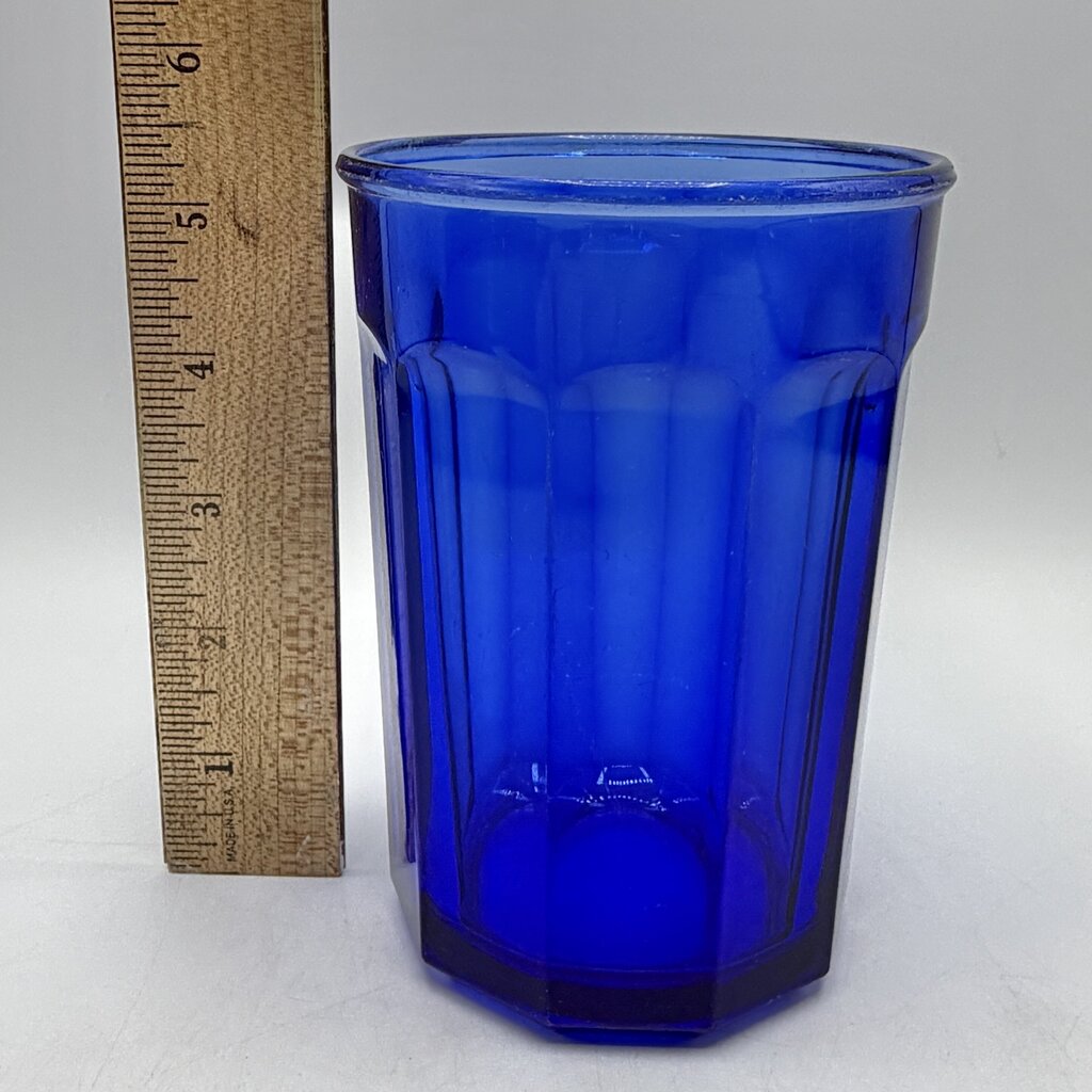 Set of 3 Vintage Luminarc 10 Panel Cobalt Blue Tumblers 5 3/8” Made In France /cb