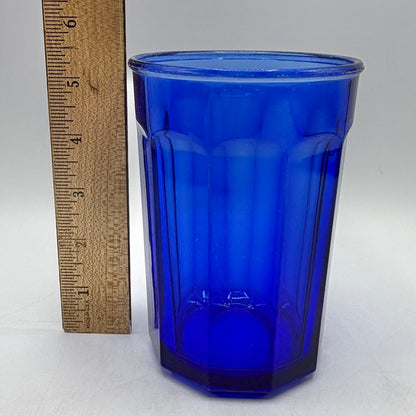 Set of 3 Vintage Luminarc 10 Panel Cobalt Blue Tumblers 5 3/8” Made In France /cb