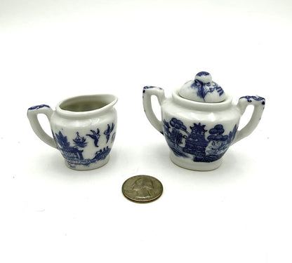 Set Of 14 Mini Blue Willow Porcelain Tea Set