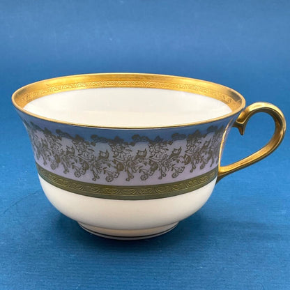 Intricate Antique Wheeling Decorating Company Floral and Gold Gilt Glass China Teacup and Saucer /f