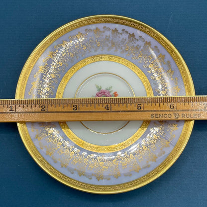 Intricate Antique Wheeling Decorating Company Floral and Gold Gilt Glass China Teacup and Saucer /f