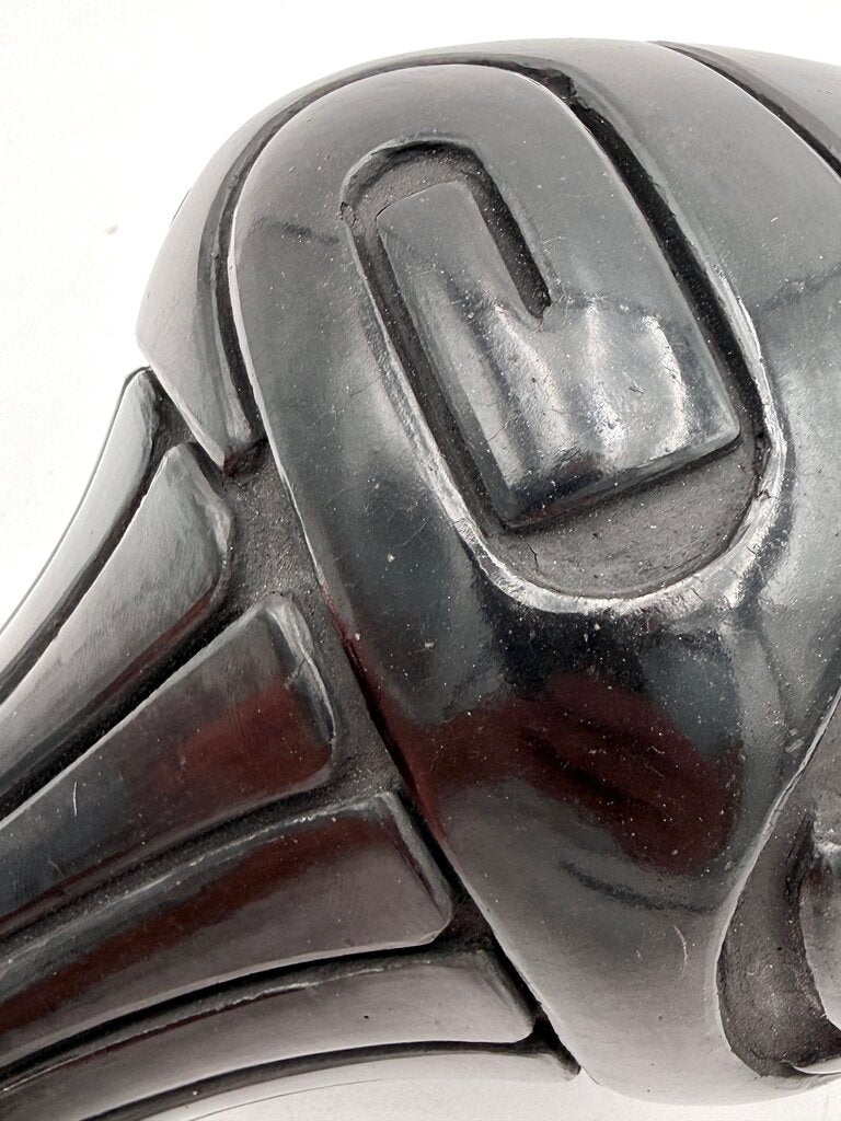Stella Chavarria Water Jar with Carved Avanyu and 15 Carved Feathers