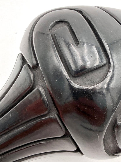 Stella Chavarria Water Jar with Carved Avanyu and 15 Carved Feathers