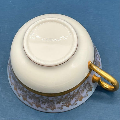 Intricate Antique Wheeling Decorating Company Floral and Gold Gilt Glass China Teacup and Saucer /f