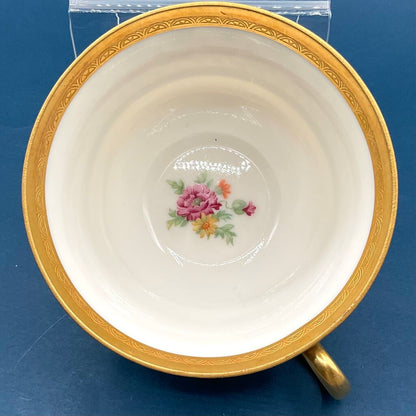 Intricate Antique Wheeling Decorating Company Floral and Gold Gilt Glass China Teacup and Saucer /f
