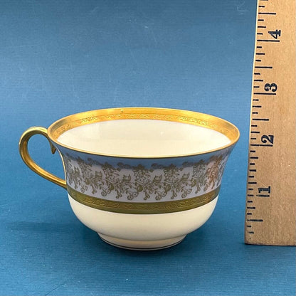 Intricate Antique Wheeling Decorating Company Floral and Gold Gilt Glass China Teacup and Saucer /f