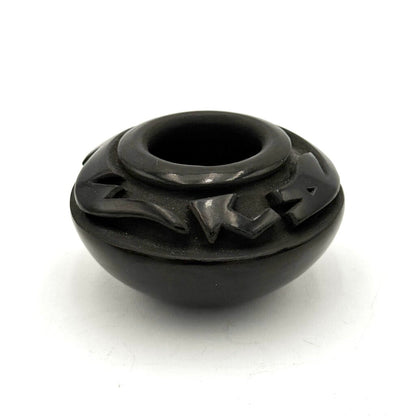 Signed Traditional Santa Clara Carved Avanyu Blackware Pot