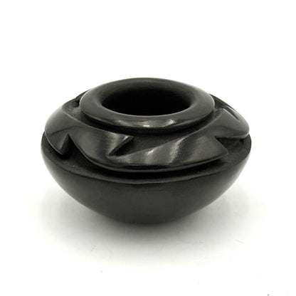 Signed Traditional Santa Clara Carved Avanyu Blackware Pot