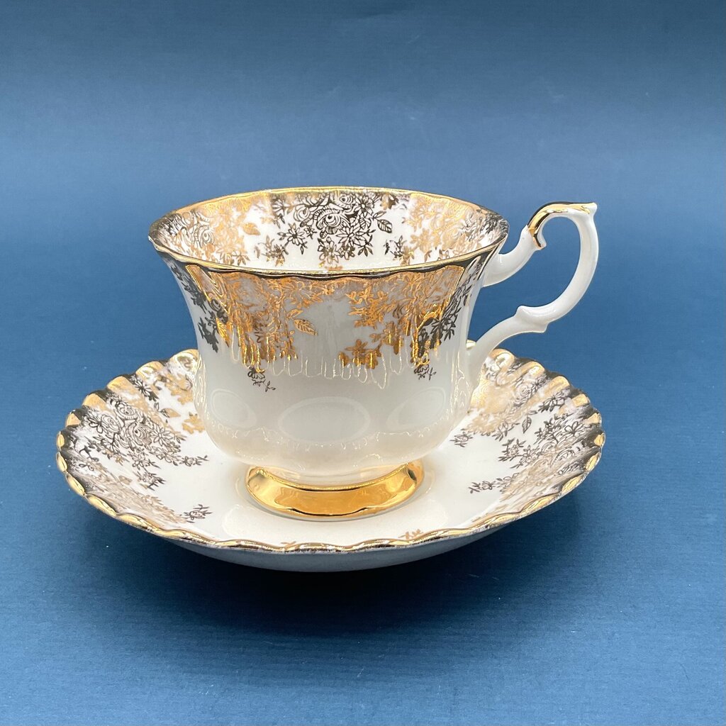 Vintage Royal Albert Gold Floral Chintz Montrose Teacup and Saucer /f
