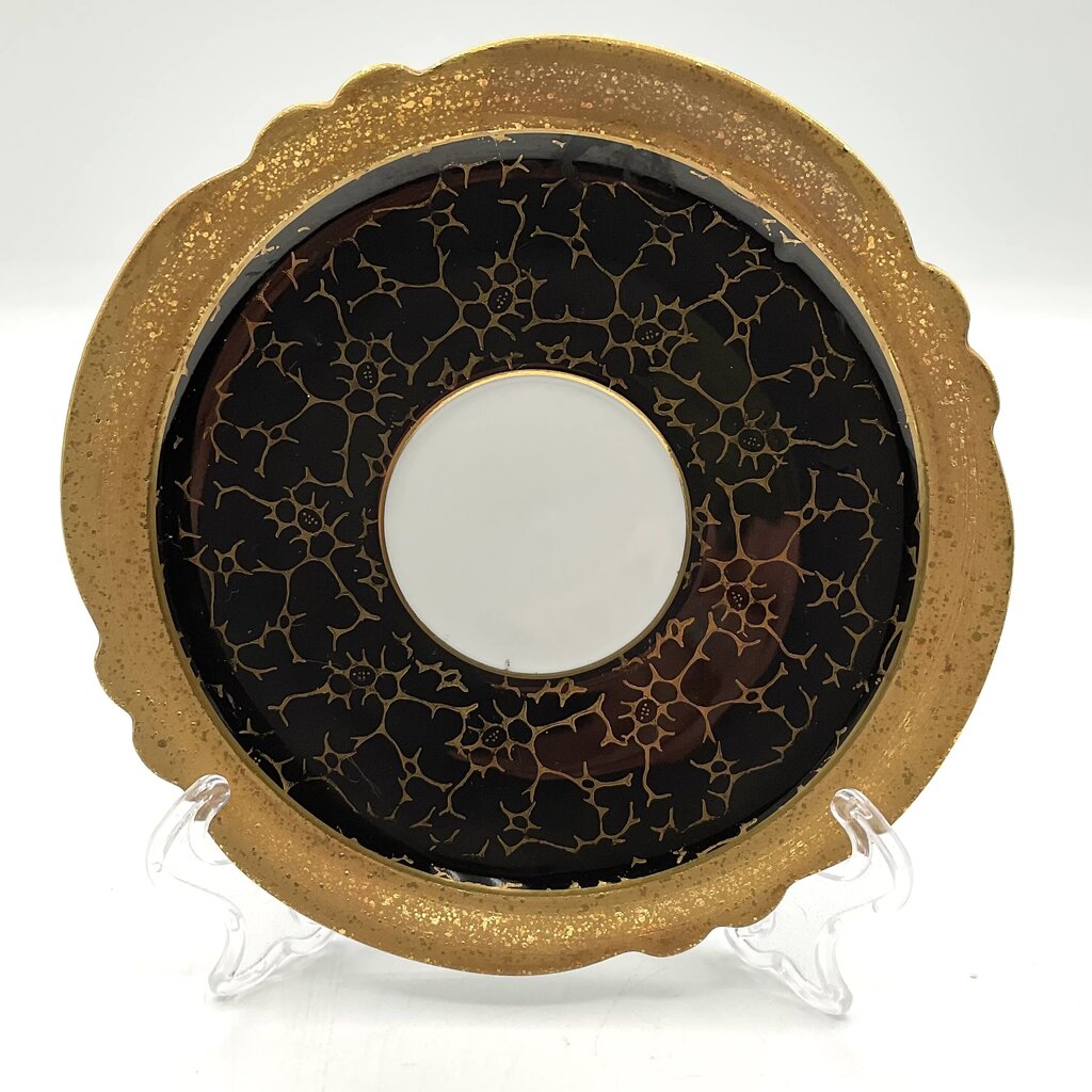 JLMenau Graf Von Henneberg East Germany Black and Gold Porcelain Saucer & Dessert Plate /f
