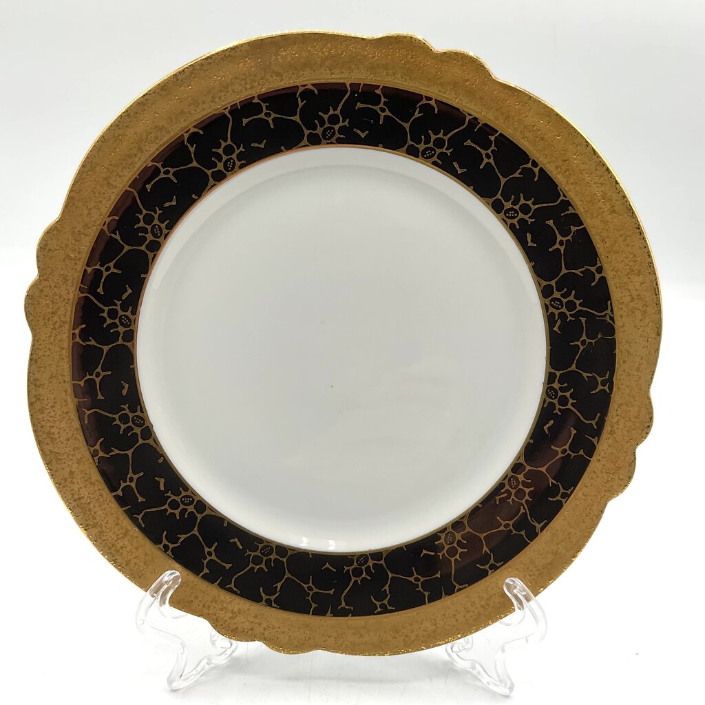 JLMenau Graf Von Henneberg East Germany Black and Gold Porcelain Saucer & Dessert Plate /f