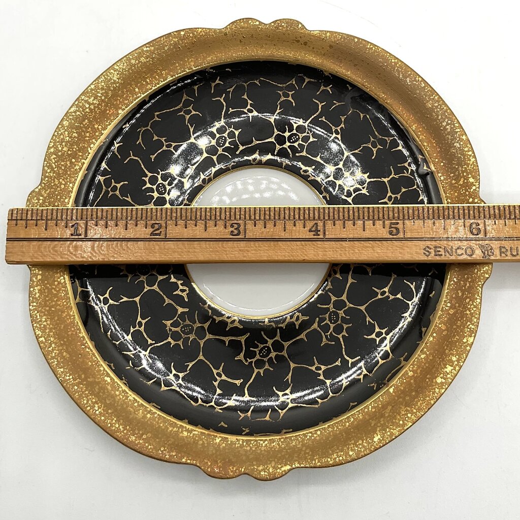 JLMenau Graf Von Henneberg East Germany Black and Gold Porcelain Saucer & Dessert Plate /f