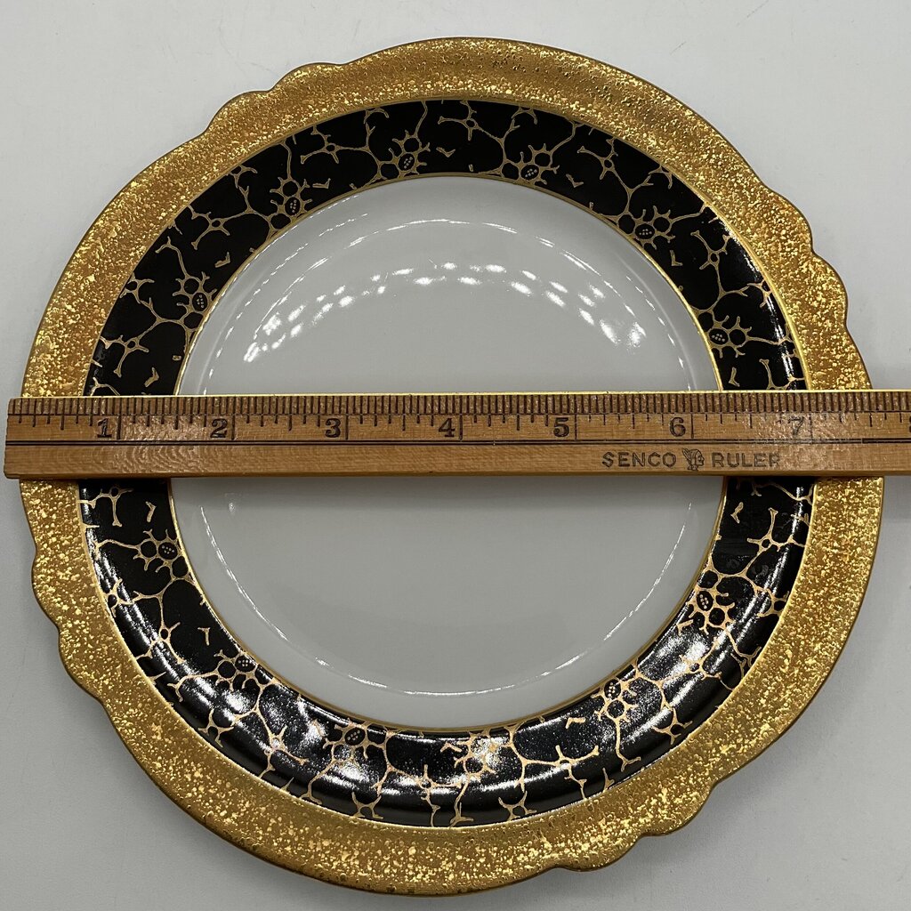 JLMenau Graf Von Henneberg East Germany Black and Gold Porcelain Saucer & Dessert Plate /f