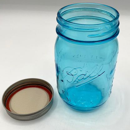 Set of 3 Vintage Style Ball Blue Mason Jars 100 Year Anniversary with Lids /f