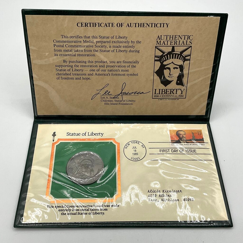 Postal Commemorative Society 1985 Statue Of Liberty Commemorative Medal /f