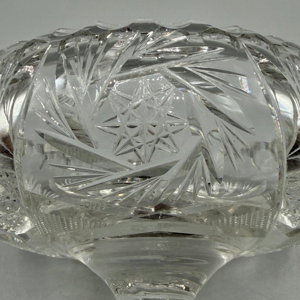 Antique American Brilliant Period ABP Wheel Cut Glass 10 Inch Pedestal Bowl /cb