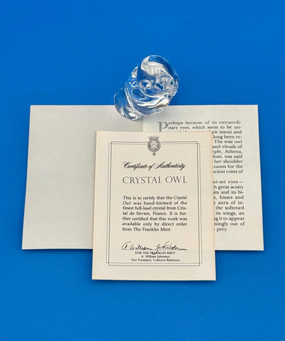 VTG Cristal De Sevres Crystal Owl w/ Certificate By Franklin Mint