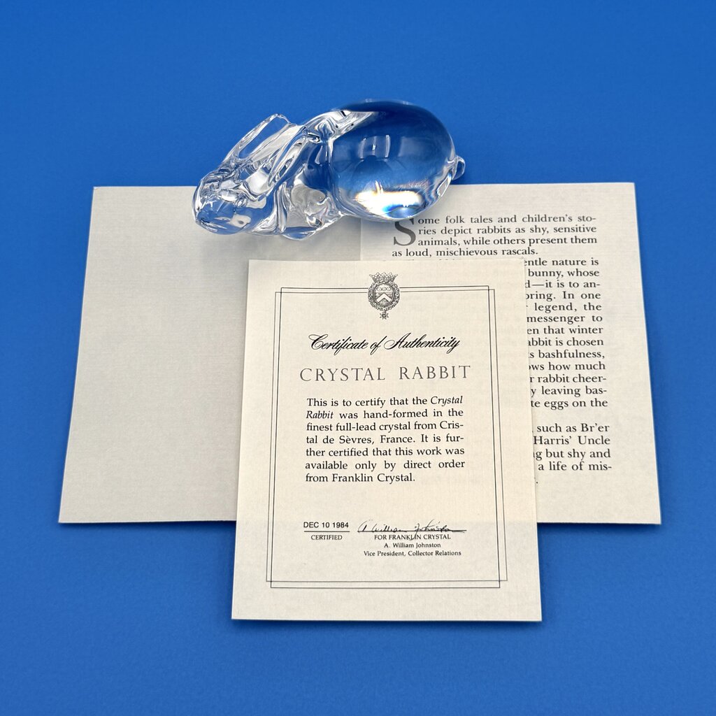VTG Cristal De Sevres Crystal Rabbit w/ Certificate By Franklin Mint