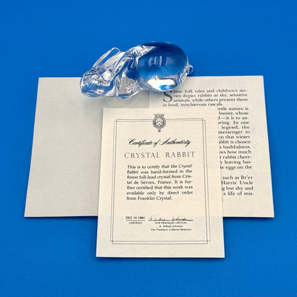 VTG Cristal De Sevres Crystal Rabbit w/ Certificate By Franklin Mint