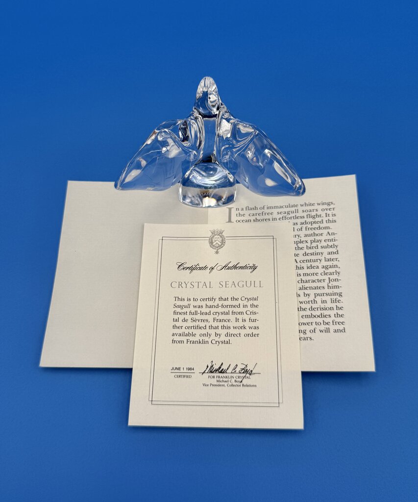 VTG Cristal De Sevres Crystal Seagull w/ Certificate By Franklin Mint