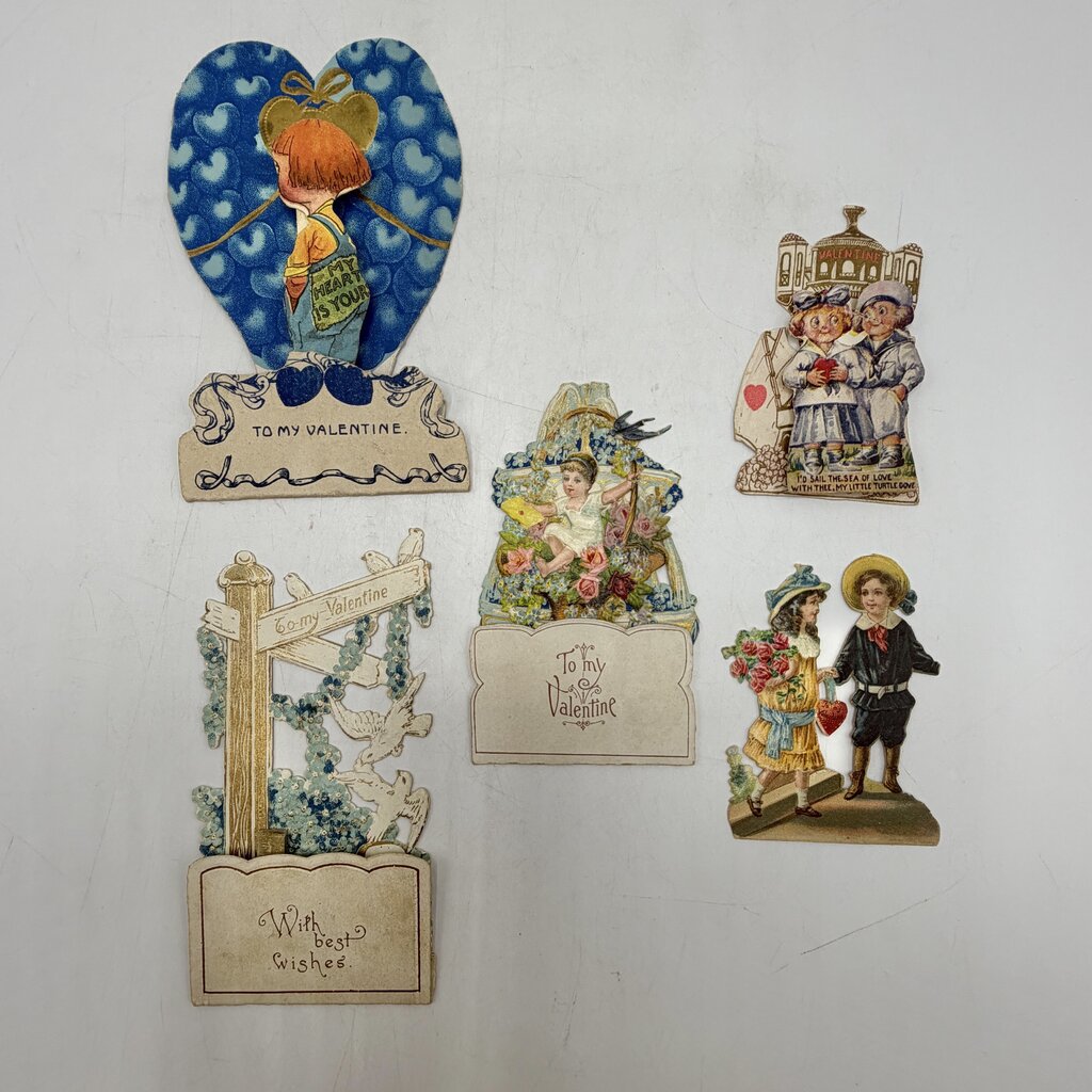 Lot of 13 Antique Valentine’s Day Cards Embossed Die Cut Pop Up /cb