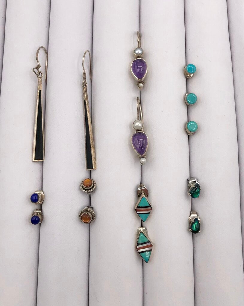 7 Pair Sterling Silver & Gemstone Earrings /b