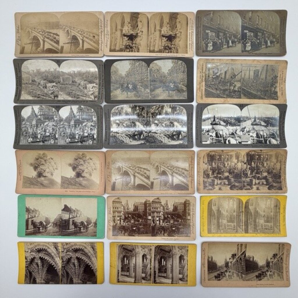 Set Of 38 Antique Stereoview Cards Early 20th Century International Scenery Real Photos /cb
