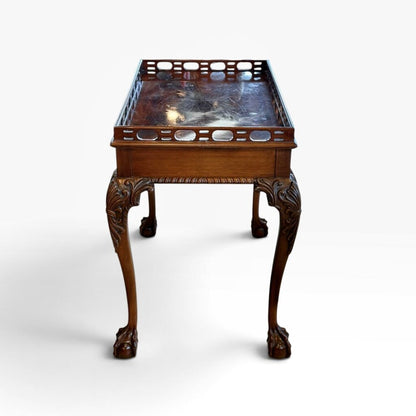 Mahogany Tall Side Table with Rail Trim