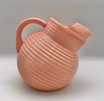 Mid Century Anchor Hocking Pink Ribbed Glass Ball Pitcher /b