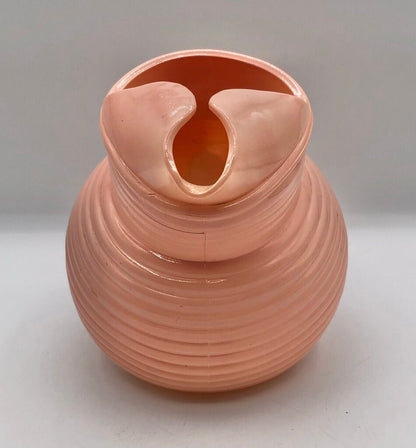 Mid Century Anchor Hocking Pink Ribbed Glass Ball Pitcher /b