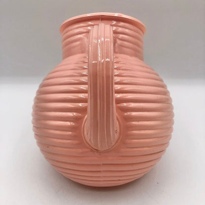 Mid Century Anchor Hocking Pink Ribbed Glass Ball Pitcher /b