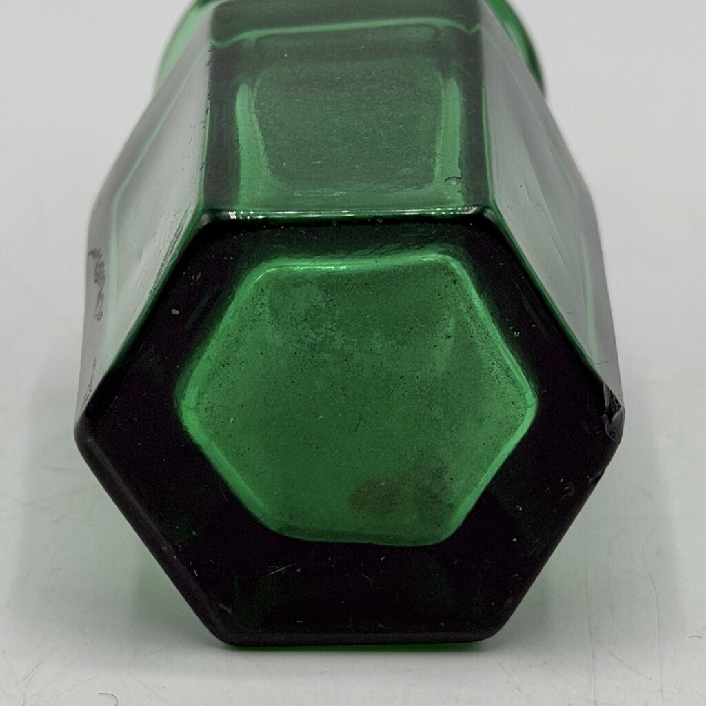 Antique Victorian Hexagonal Emerald Green Glass Smelling Salts Bottle /cb