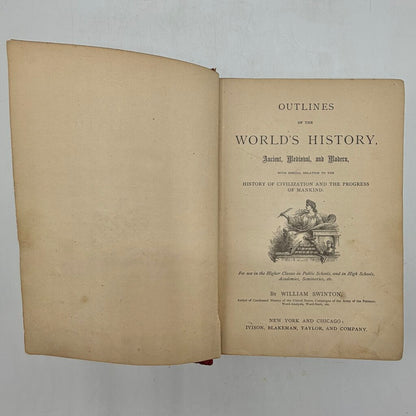 Outlines Of The World’s History Ancient, Medieval, and Modern By William Swinton 1874 Antique Hardcover Book /cb