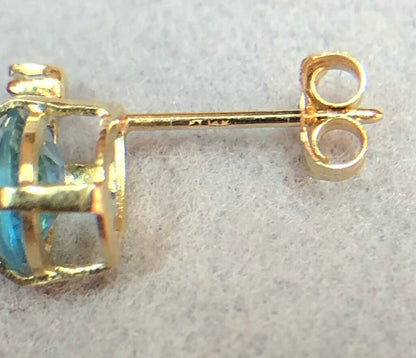 14K Yellow Gold Swiss Blue Topaz & Diamond Stud Earrings /b