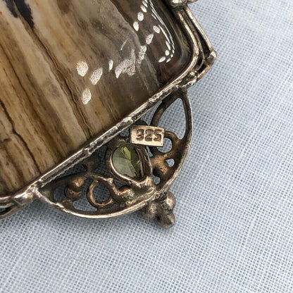Artisan Made Polished Pertrified Wood & Sterling Silver Pendant /b
