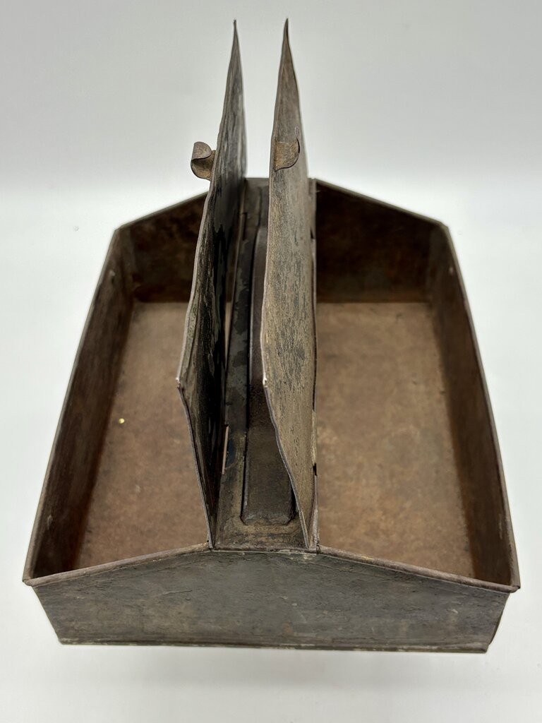 Vtg. Tin Box w/ Handle & two Vtg. Metal Tools /j
