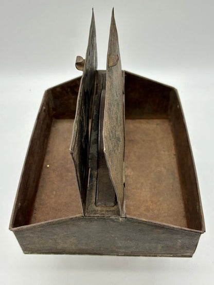 Vtg. Tin Box w/ Handle & two Vtg. Metal Tools /j