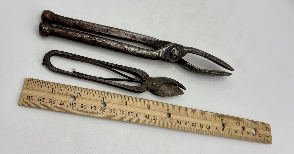 Vtg. Tin Box w/ Handle & two Vtg. Metal Tools /j