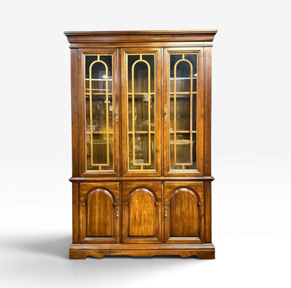 Traditional Style Walnut Glass Door Hutch