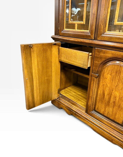 Traditional Style Walnut Glass Door Hutch