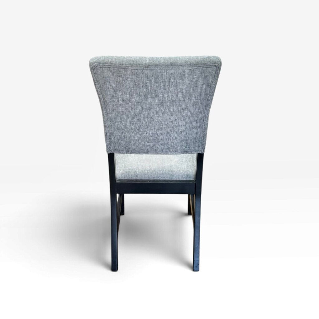 Round White Marble Dining Table with 4 Gray Upholstered Chairs