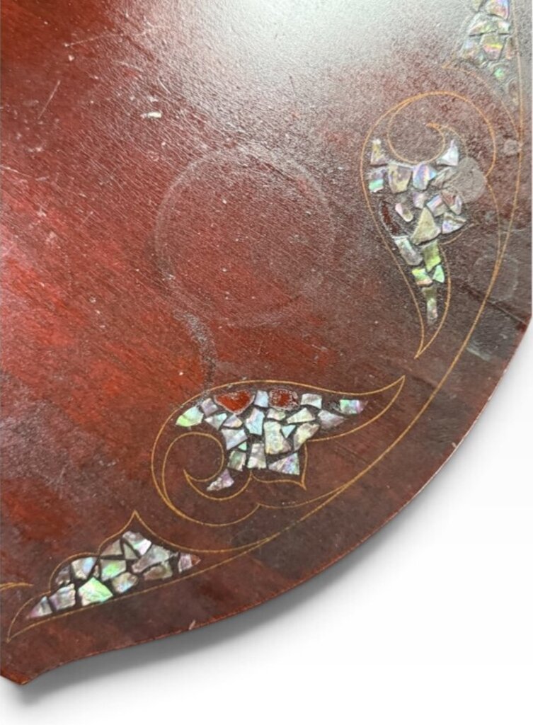 Tall Antique Oval Shaped Dark Wood Abalone Inlay Table