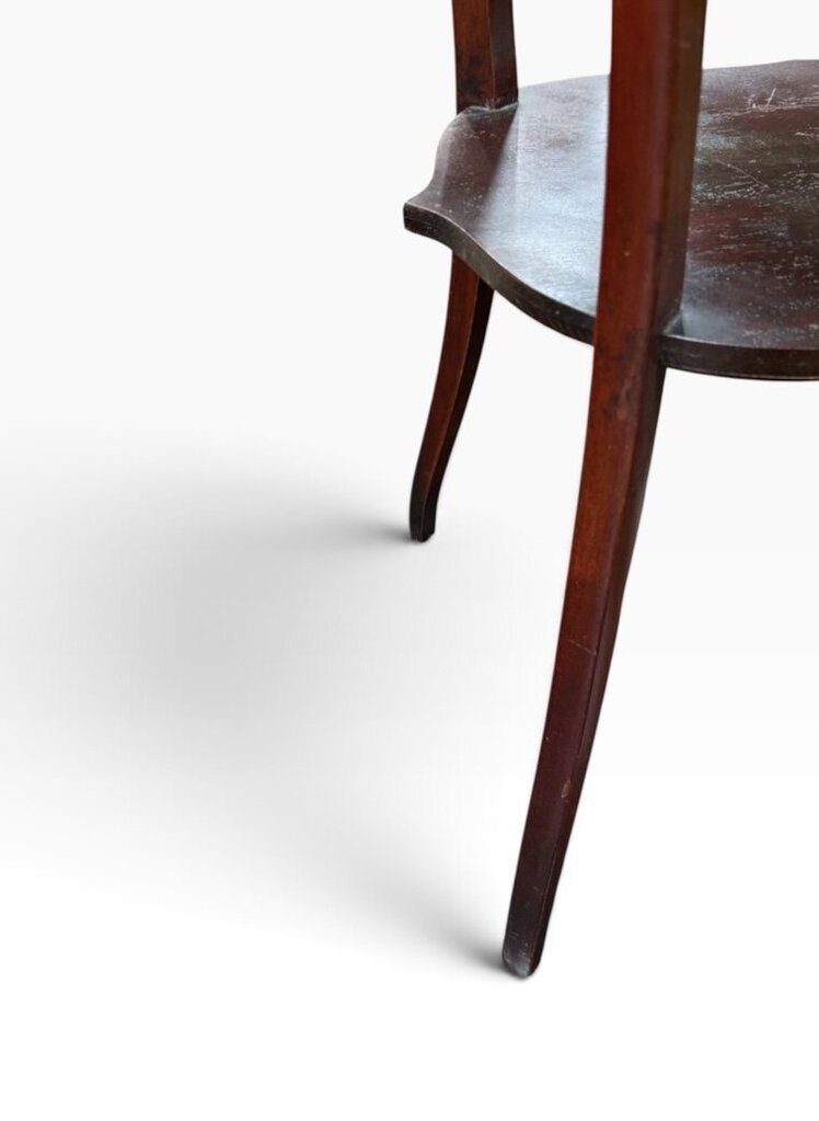 Tall Antique Oval Shaped Dark Wood Abalone Inlay Table