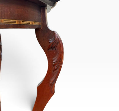 Tall Antique Oval Shaped Dark Wood Abalone Inlay Table