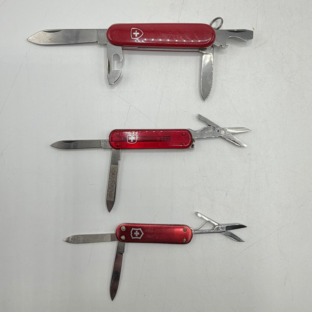 Lot of 3 Victorinox & Wenger Swiss Army Knives Classic Red Multi-Tool /cb