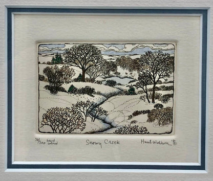 1987 Susan Hunt Wulkowicz Snowy Creek Hand Colored Etching 70/300 Signed /b