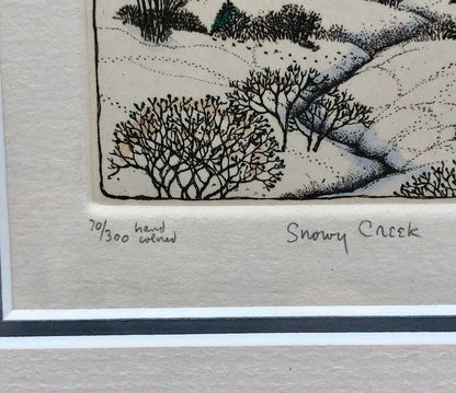 1987 Susan Hunt Wulkowicz Snowy Creek Hand Colored Etching 70/300 Signed /b